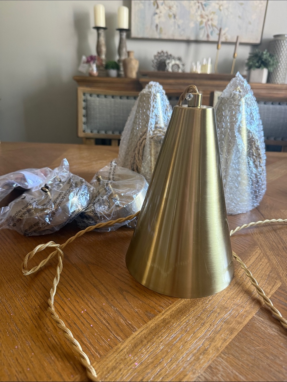 hanging lights!! MCM style Metallic Gold pendant lights set of 3